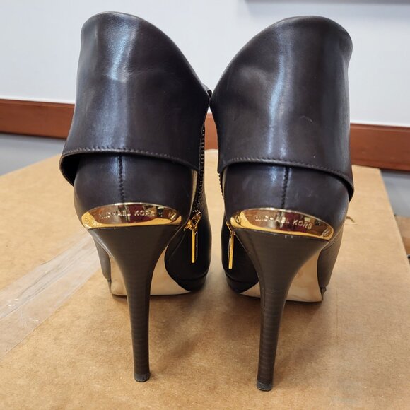 Michael Kors Kendra Peep Toe Booties Brown Leather Ankle Boots Size 8 - Picture 10 of 14